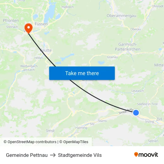 Gemeinde Pettnau to Stadtgemeinde Vils map