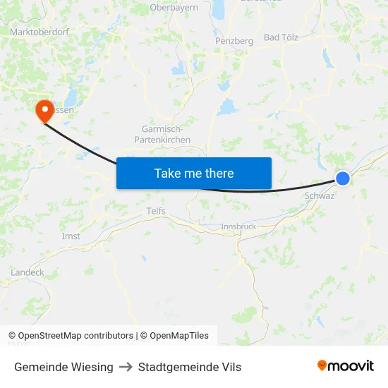 Gemeinde Wiesing to Stadtgemeinde Vils map