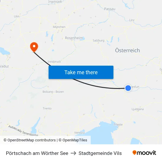 Pörtschach am Wörther See to Stadtgemeinde Vils map