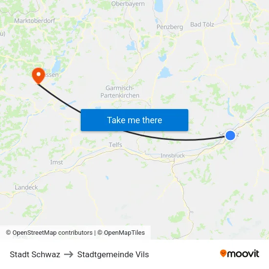 Stadt Schwaz to Stadtgemeinde Vils map