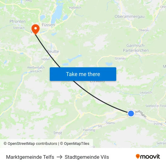 Marktgemeinde Telfs to Stadtgemeinde Vils map