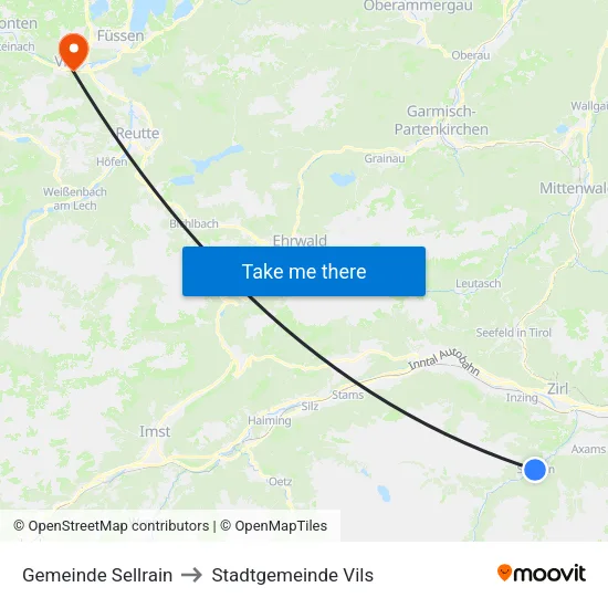 Gemeinde Sellrain to Stadtgemeinde Vils map