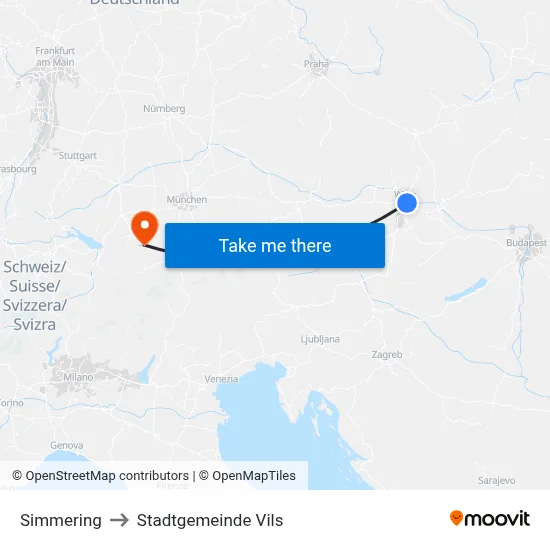 Simmering to Stadtgemeinde Vils map