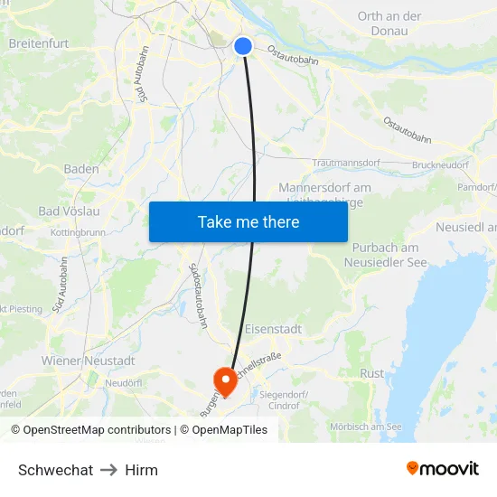 Schwechat to Hirm map