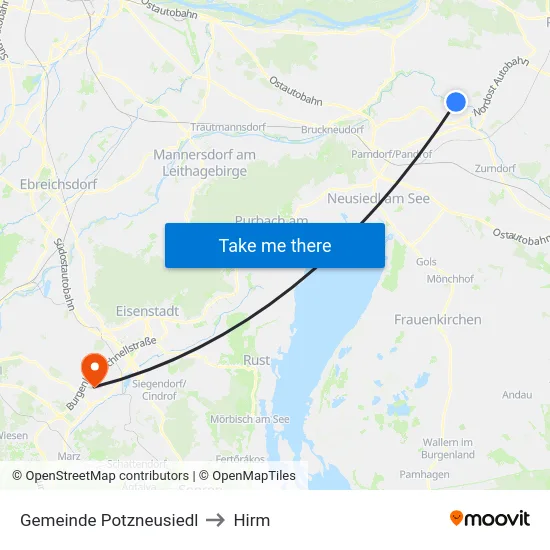 Gemeinde Potzneusiedl to Hirm map