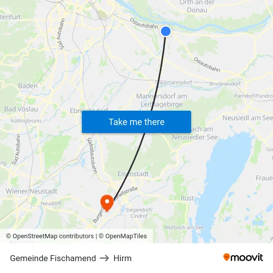 Gemeinde Fischamend to Hirm map