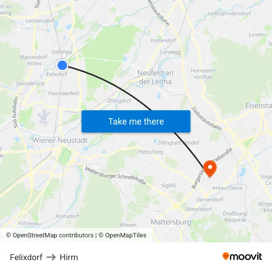 Felixdorf to Hirm map