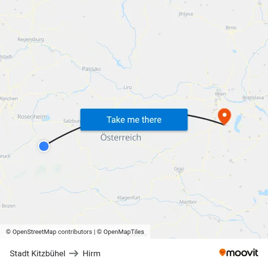 Stadt Kitzbühel to Hirm map