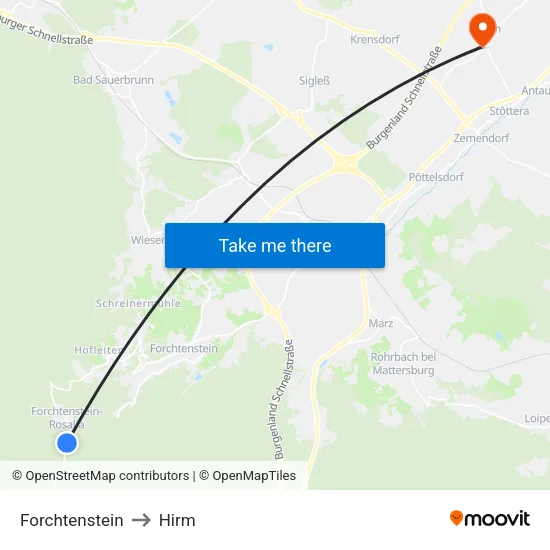 Forchtenstein to Hirm map