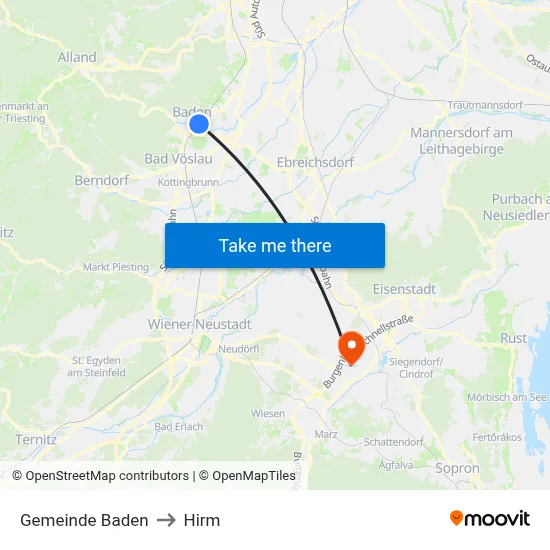 Gemeinde Baden to Hirm map