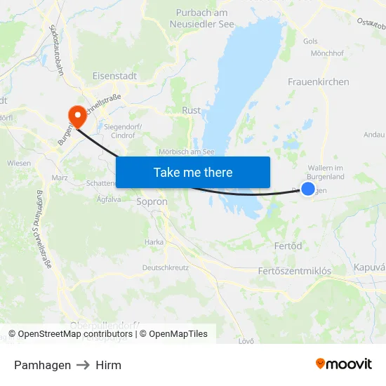 Pamhagen to Hirm map