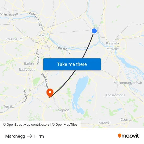 Marchegg to Hirm map