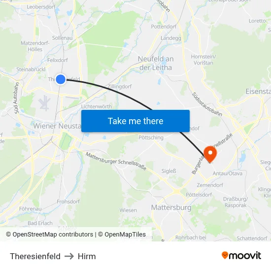 Theresienfeld to Hirm map