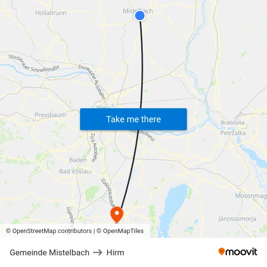 Gemeinde Mistelbach to Hirm map