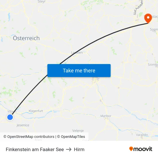 Finkenstein am Faaker See to Hirm map