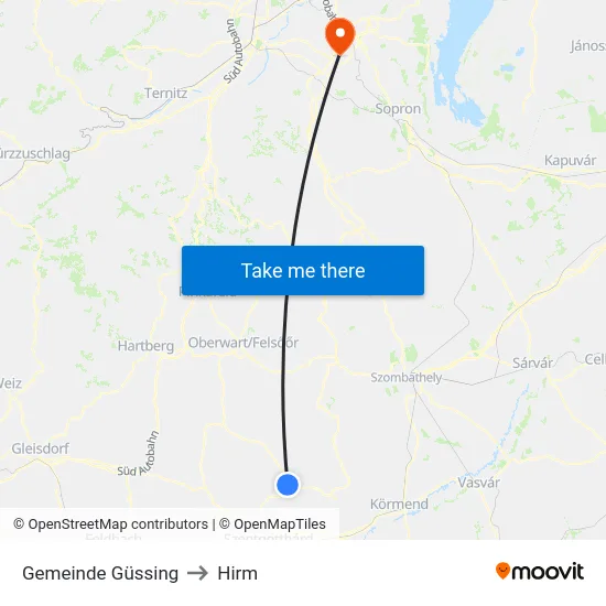 Gemeinde Güssing to Hirm map