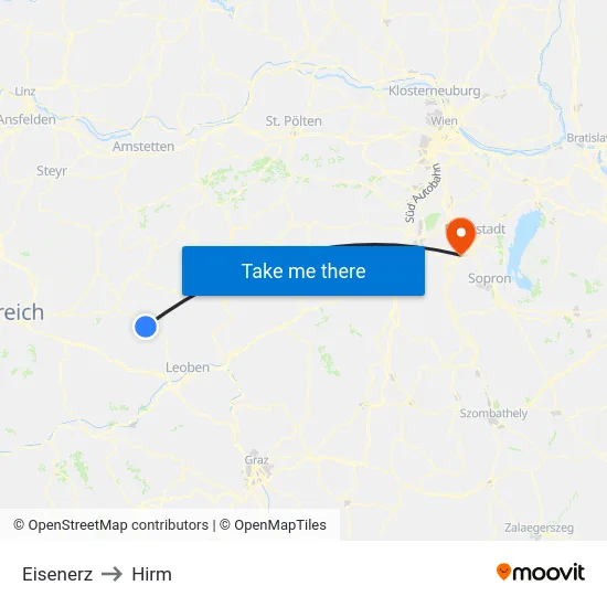 Eisenerz to Hirm map