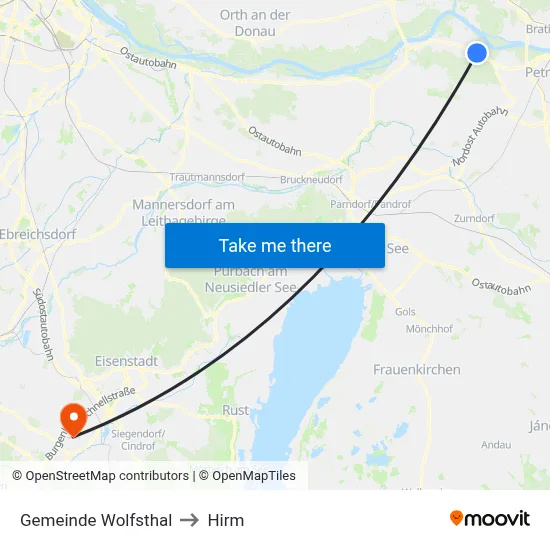 Gemeinde Wolfsthal to Hirm map