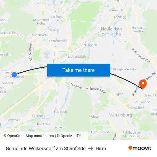 Gemeinde Weikersdorf am Steinfelde to Hirm map