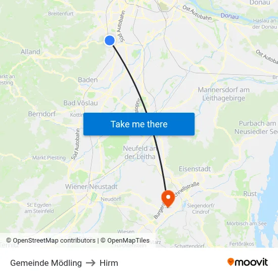 Gemeinde Mödling to Hirm map
