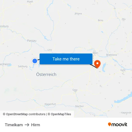 Timelkam to Hirm map