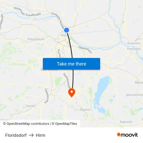 Floridsdorf to Hirm map