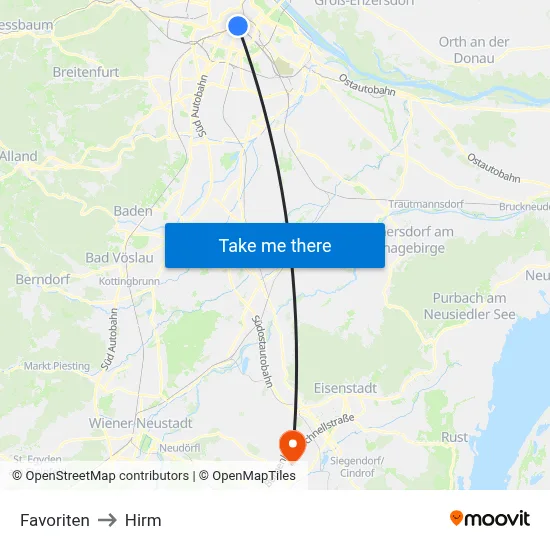 Favoriten to Hirm map