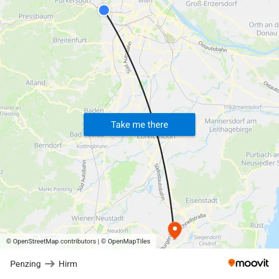 Penzing to Hirm map