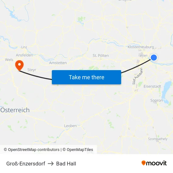 Groß-Enzersdorf to Bad Hall map