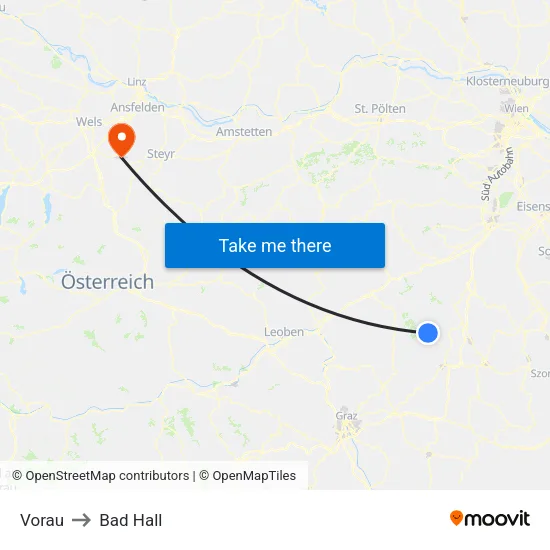 Vorau to Bad Hall map