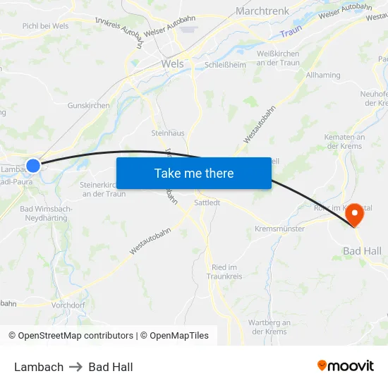 Lambach to Bad Hall map