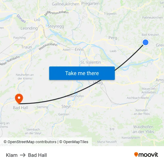 Klam to Bad Hall map