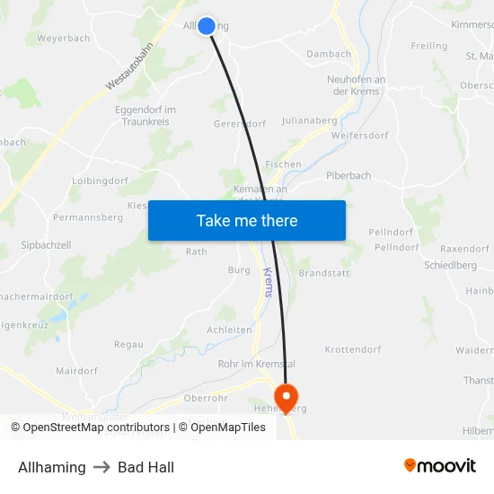 Allhaming to Bad Hall map