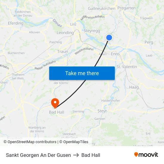 Sankt Georgen An Der Gusen to Bad Hall map