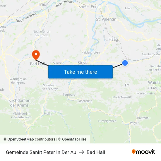 Gemeinde Sankt Peter In Der Au to Bad Hall map