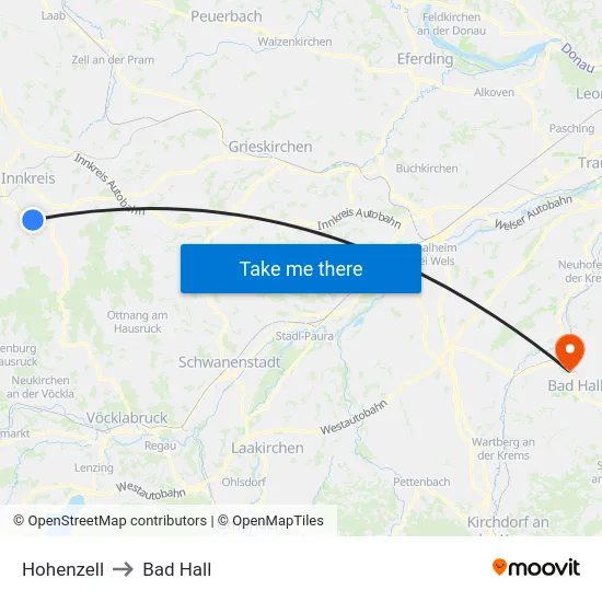 Hohenzell to Bad Hall map