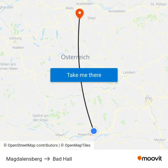 Magdalensberg to Bad Hall map