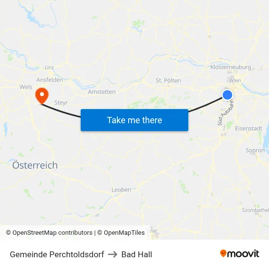 Gemeinde Perchtoldsdorf to Bad Hall map