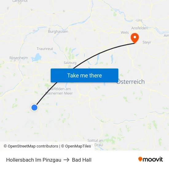 Hollersbach Im Pinzgau to Bad Hall map