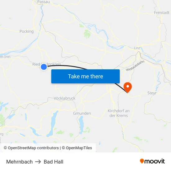 Mehrnbach to Bad Hall map