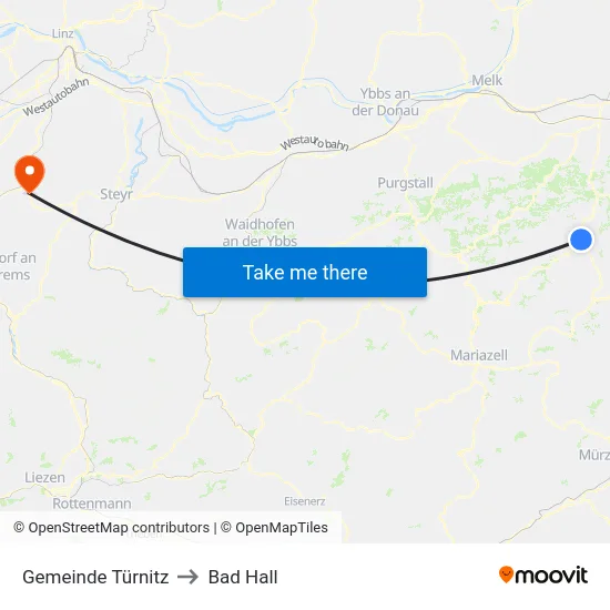 Gemeinde Türnitz to Bad Hall map