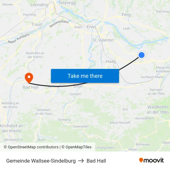 Gemeinde Wallsee-Sindelburg to Bad Hall map