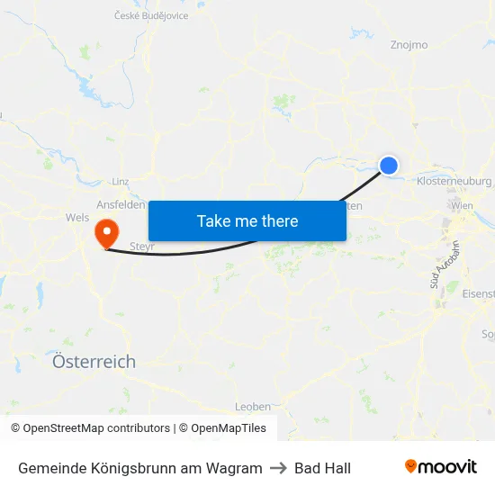 Gemeinde Königsbrunn am Wagram to Bad Hall map