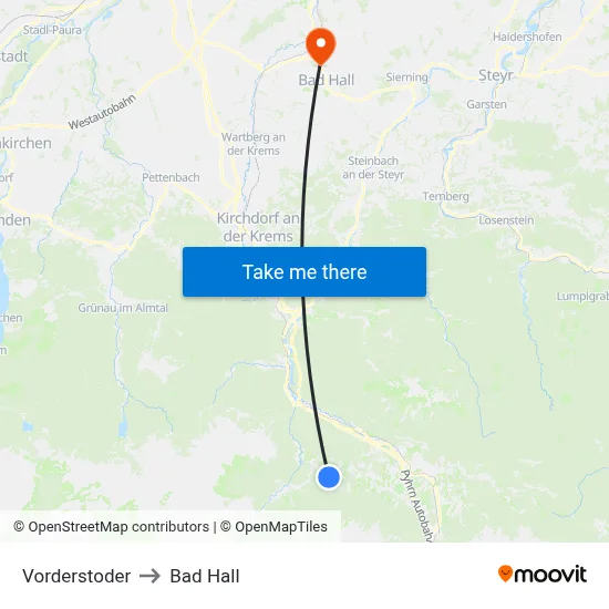 Vorderstoder to Bad Hall map