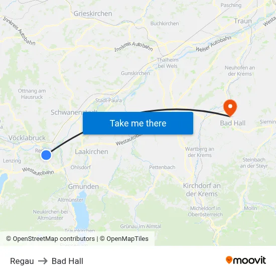 Regau to Bad Hall map