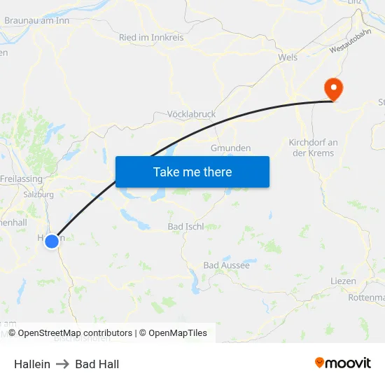 Hallein to Bad Hall map