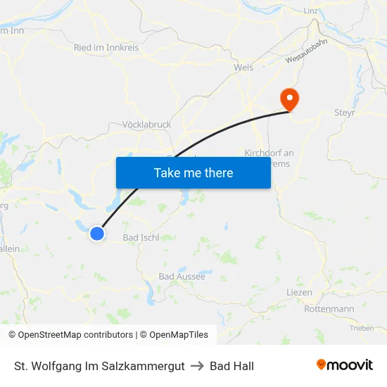 St. Wolfgang Im Salzkammergut to Bad Hall map