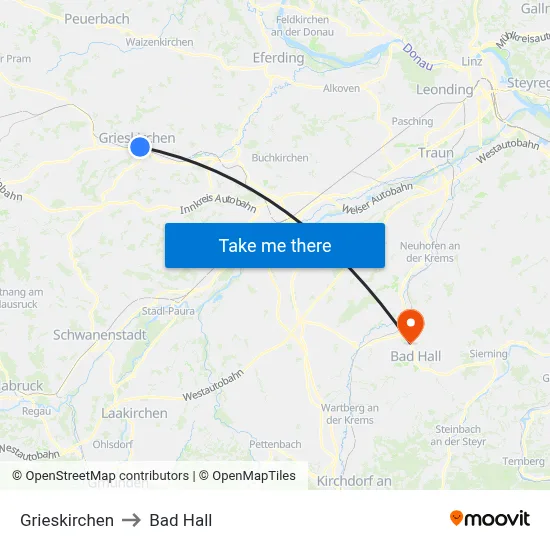 Grieskirchen to Bad Hall map