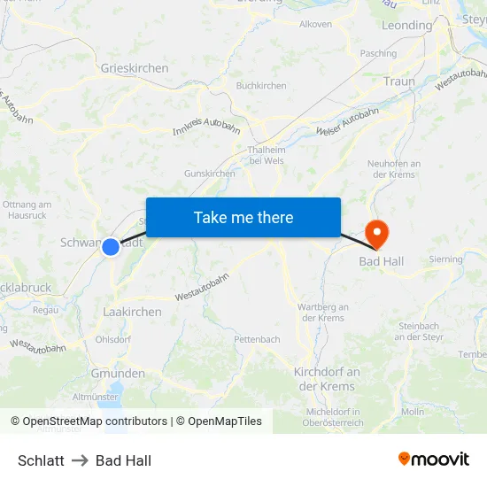 Schlatt to Bad Hall map