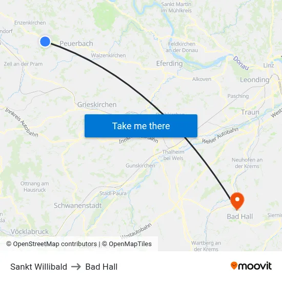 Sankt Willibald to Bad Hall map